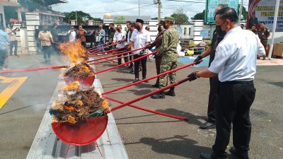 Kejari Lamsel Musnahkan Barang Bukti Kejahatan Umum